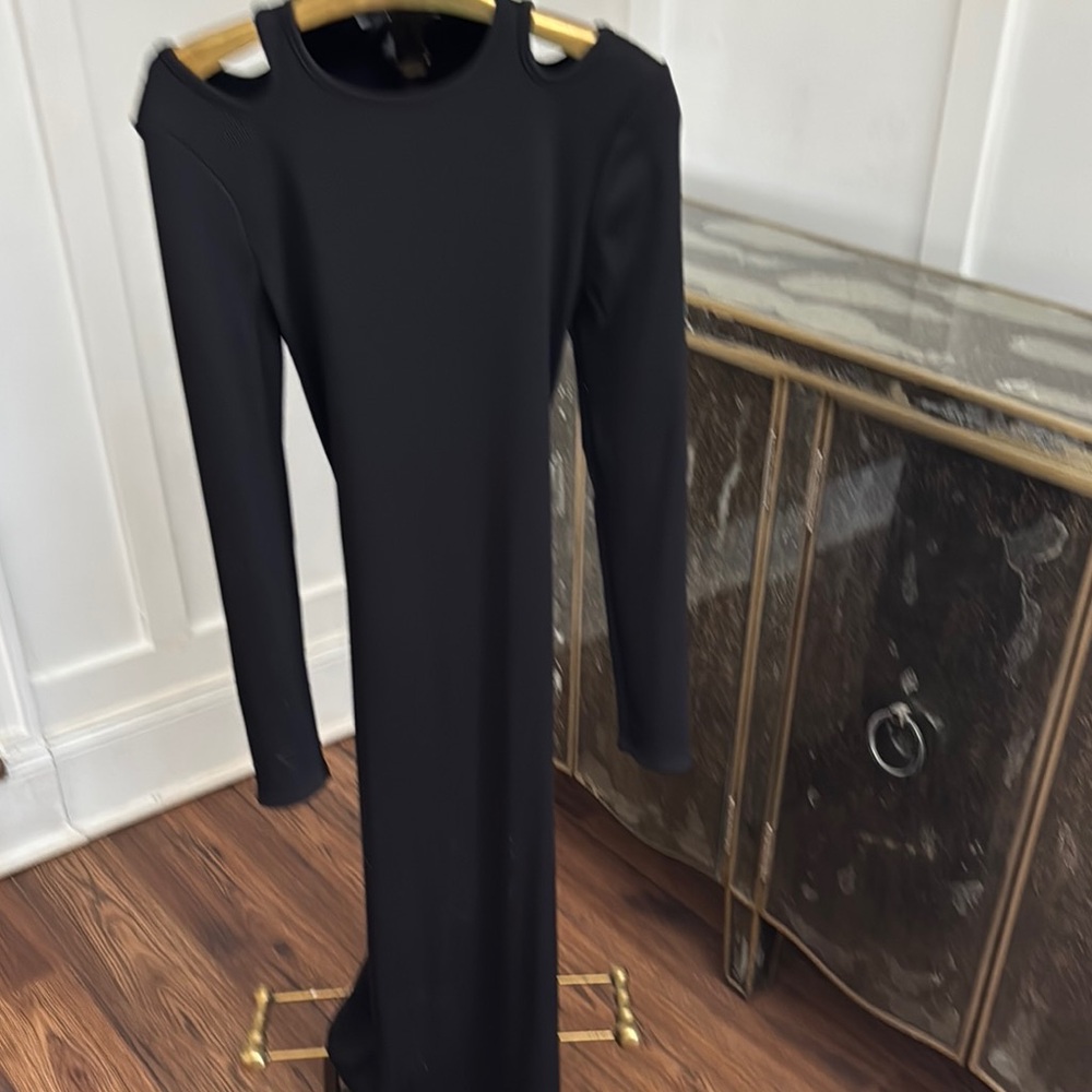 Black Cold Shoulder Ribbed Sheath Dress